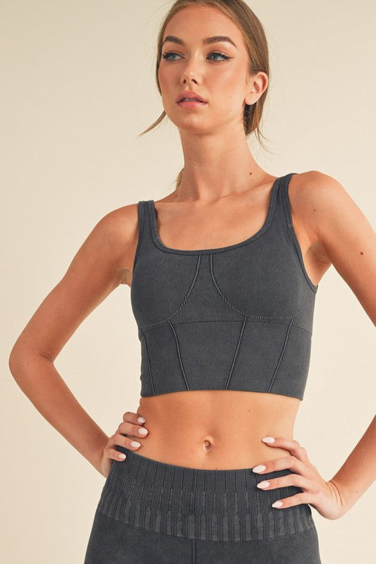 Stone Washed Ribbed Sports Bra | Available in 3 Colors